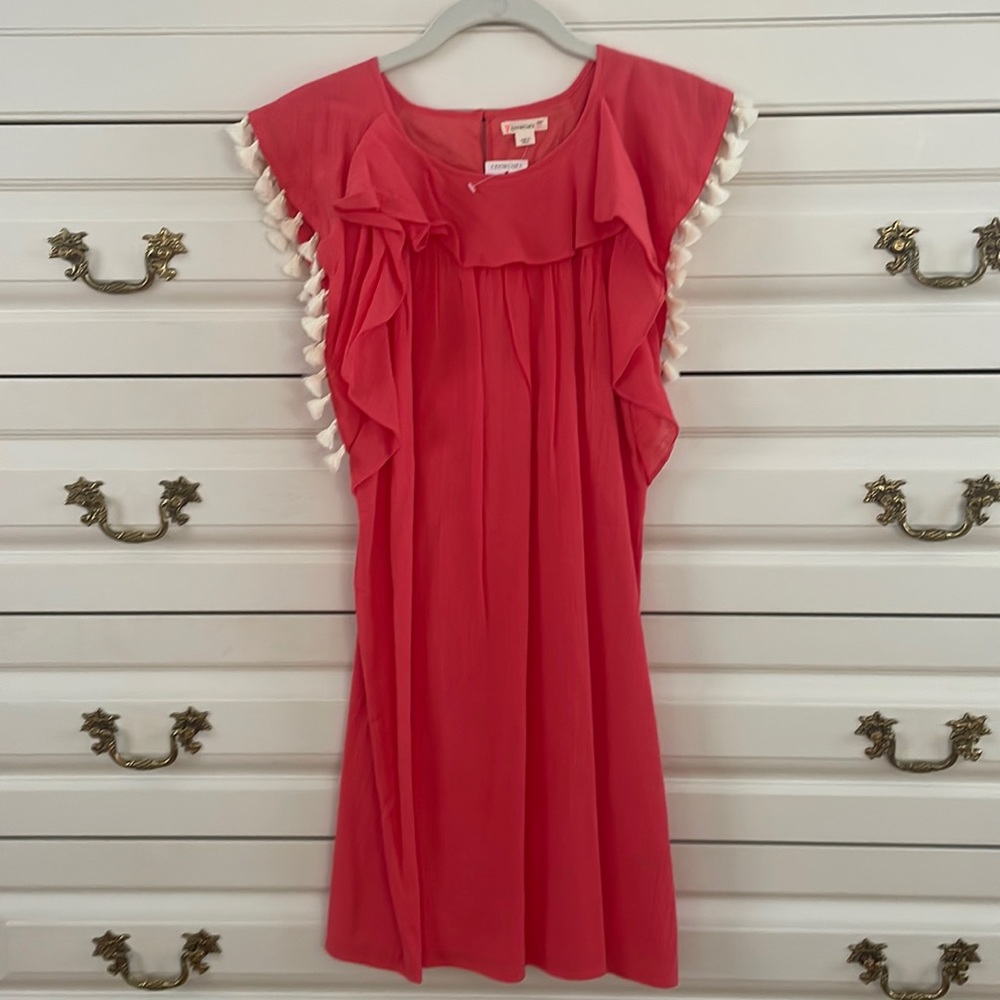 Nwt Crewcuts girls coral pink dress flutter sleeves white tassels